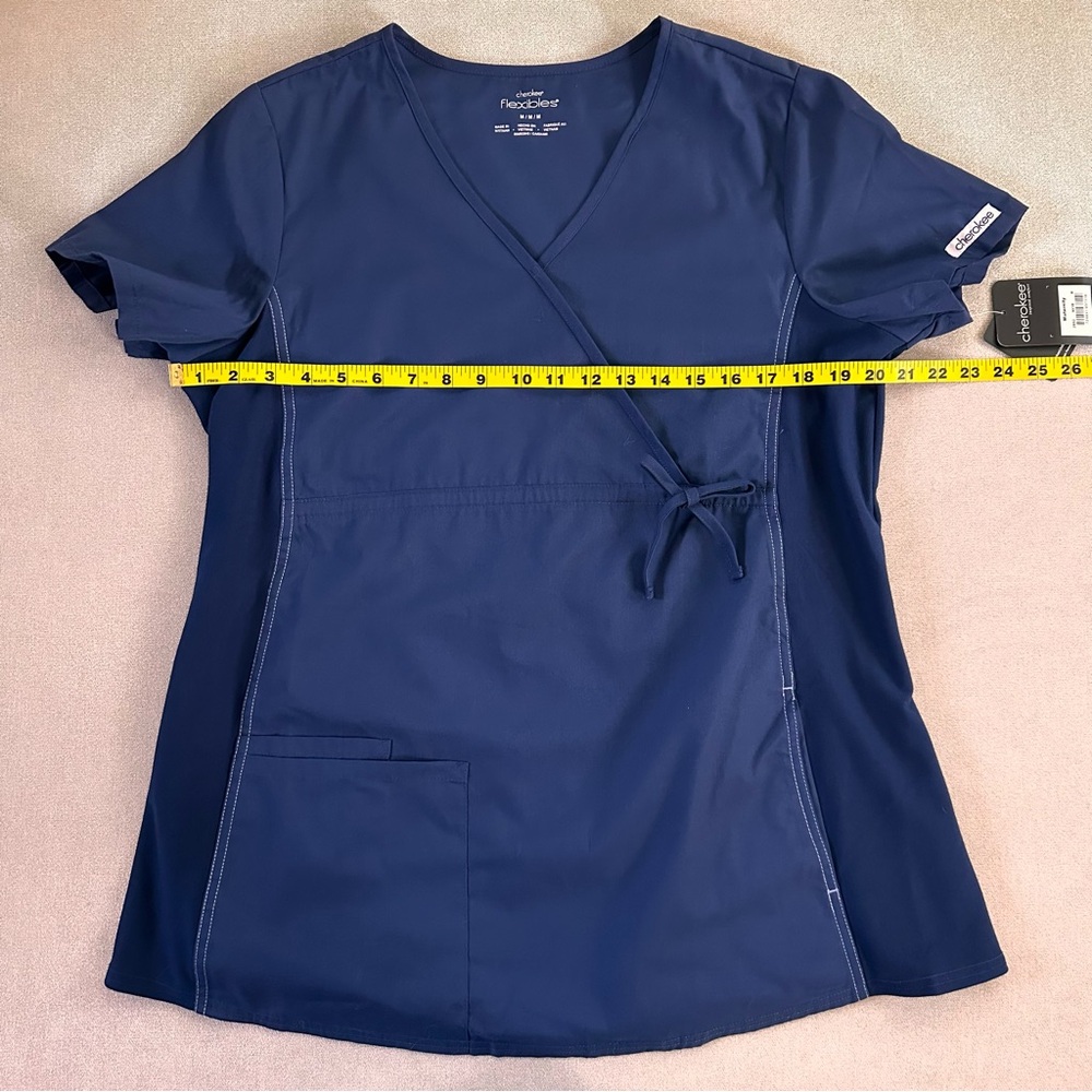 SOLD Cherokee Flexible Mock Wrap Maternity Scrub Top. Navy Blue. Medium - Picture 6 of 7